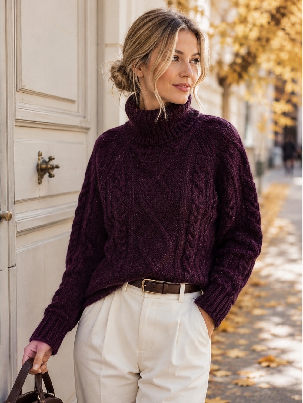 Vince Cable Knit Alpaca Blend Turtleneck Sweater Burgundy S Luxury Italian Yarn